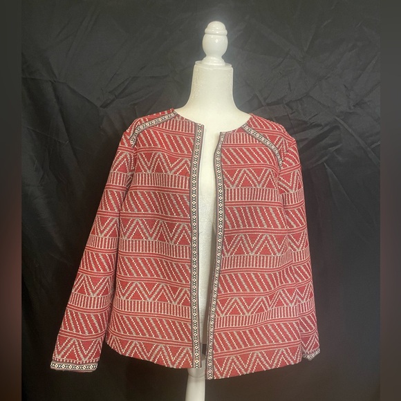 JustFab Women’s Statement Red Patterned Women's Jacket, 1X - Picture 1 of 3